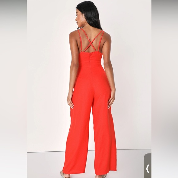 Lulus Exceptional Impression Coral Orange Cutout Wide-Leg Jumpsuit sz LG (NWT) - Picture 3 of 4